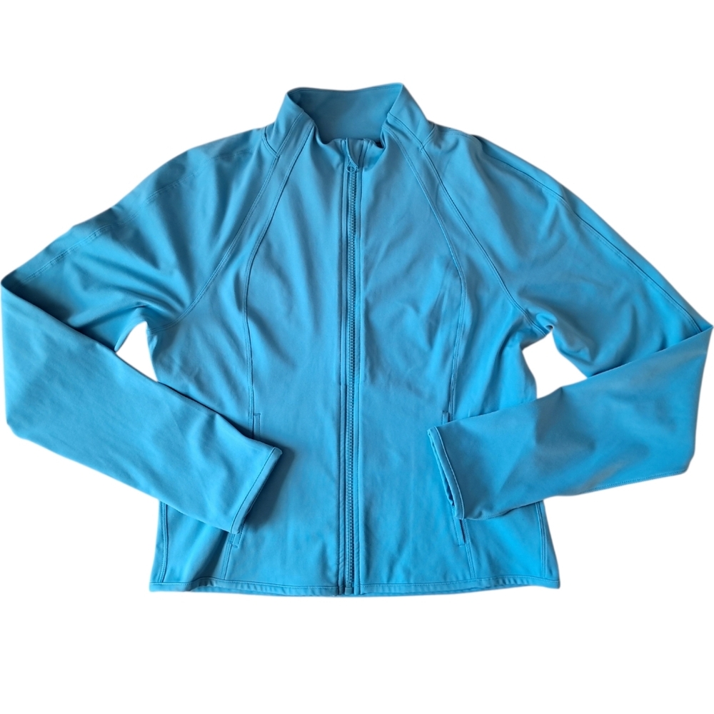 Yogalicious Lux Long Sleeve Active Top‎ Full Zip with Thumbholes, Blue Size L